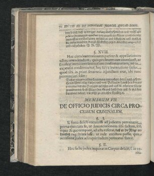 Membrum VII. De Officio Iudicis Circa Processum Criminalem.