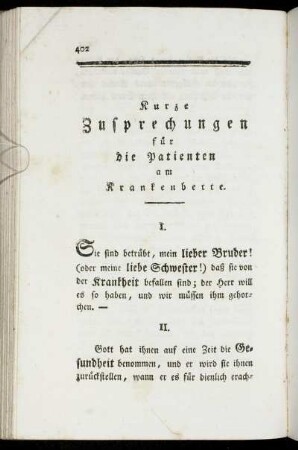 Kurze Zusprechungen für die Patienten am Krankenbette.