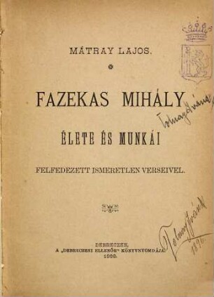 Fazekas Mihály élete és munkái : [Mihály Fazekas]