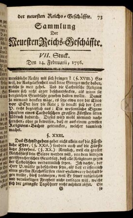 VII. Stuck. Den 14. Februarii, 1756.