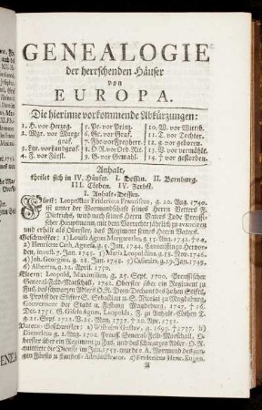 [II. Ein Geschlechts-Register der herrschenden Häuser von Europa,[...] ]