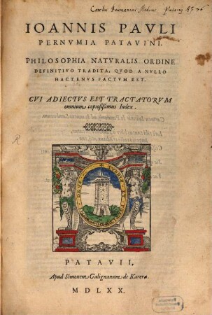 Ioann. Pauli Pernumiae Philosophia naturalis ordine definitivo tradita : cum indice