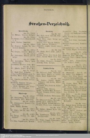 Häuserbuch : Straßen-Verzeichniß