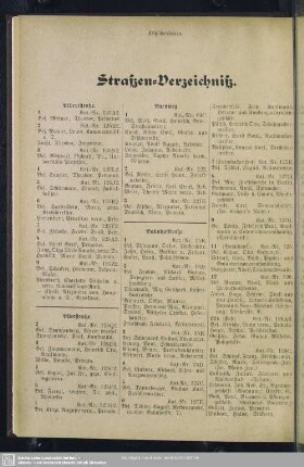 Häuserbuch : Straßen-Verzeichniß