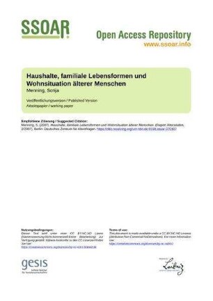 Haushalte, familiale Lebensformen und Wohnsituation älterer Menschen