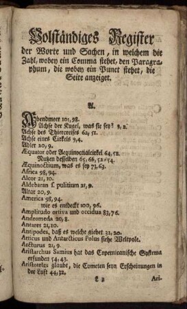 Volständiges Register der Worte und Sachen, [...]