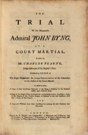 The trial of the Honourable Admiral John Byng