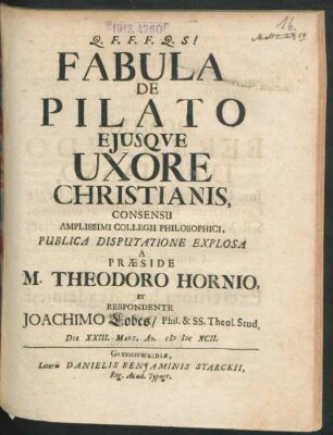 Fabula De Pilato Eiusque Uxore Christianis