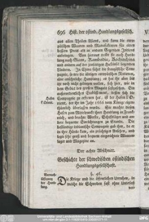 Der achte Abschnitt. Geschichte der schwedischen ostindischen Handungsgesellschaft.