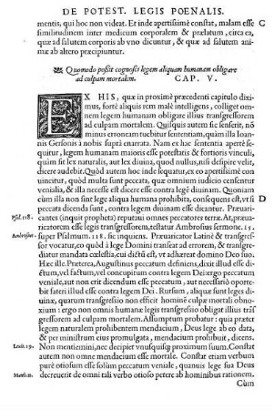 Quomodo poßit cognosci legem aliquam humanam obligare ad culpam mortalem. Cap. V.