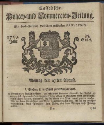 35. Stueck, Montag den 27ten August 1759
