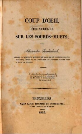 Coup d'oeil d'un aveugle sur les sourds-muets