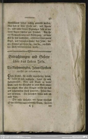 Betrachtungen und Gebete über das Leben Jesu