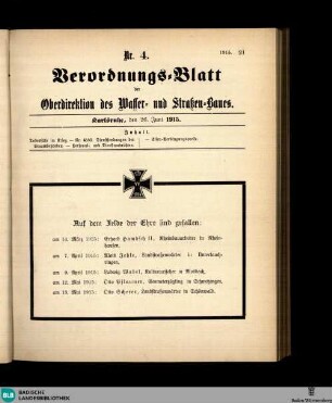 Verordnungsblatt der Oberdirektion des Wasser- und Strassenbaues