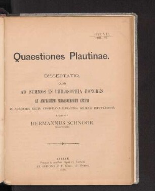 Quaestiones Plautinae.