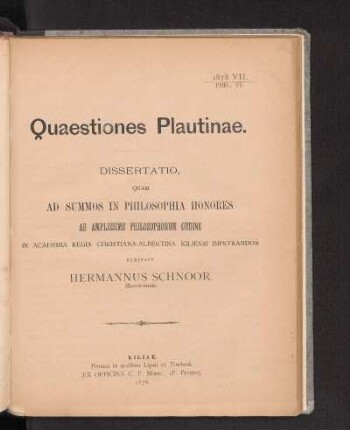 Quaestiones Plautinae.