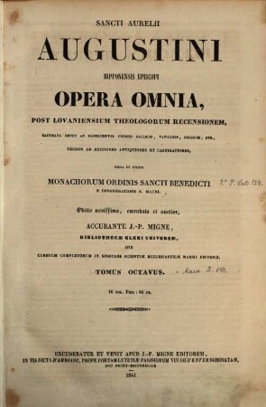 Sancti Aurelii Augustini, Hipponensis episcopi, opera omnia, 8