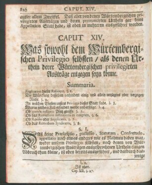 Caput XIV. Was sowohl dem Würtembergischen Privilegio selbsten, als denen Urtheln derer Würtembergischen privilegirten Austräge entgegen seyn könne.