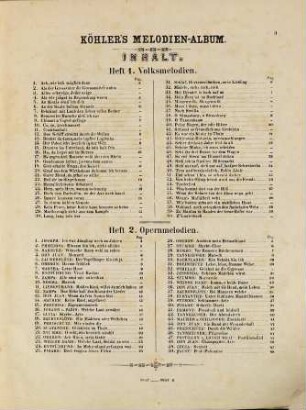 Köhler's Melodien-Album : Sammlung der beliebtesten Volks- und Opernmelodien, 1. Volksmelodien
