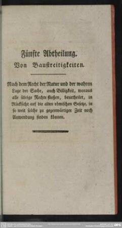 Fünfte Abtheilung (Vierte Abtheilung). Von Baustreitigkeiten