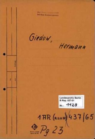 Personenheft Hermann Giedow (*23.09.1892), Polizeiinspektor und SS-Obersturmführer