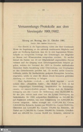 Versammlungs-Protokolle aus dem Vereinsjahr 1901/1902
