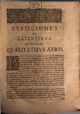 Tractatus, in quibus continentur suspiciones de latentibus quibusdam qualitatibus aeris