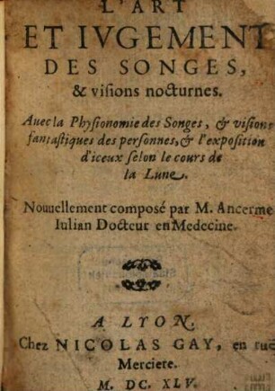 L' art et jugement des songes