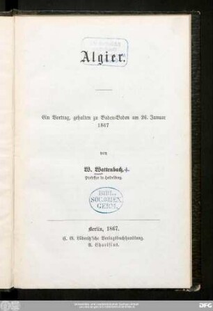 Algier : ein Vortrag, gehalten zu Baden-Baden am 26. Januar 1867
