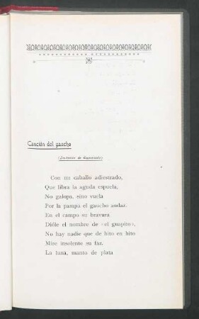 Canción del gaucho : (Imitación de Espronceda)