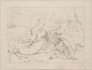 Zu Schillers "Der Kampf mit dem Drachen", Blatt 12: Der Ritter ersticht den Drachen