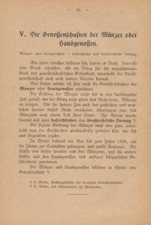 V. Die Genossenschaften der Münzer oder Hausgenossen