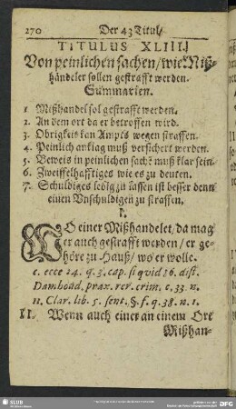 Titulus XLIII. Von peinlichen sachen, wie Mißhändeler sollen gestrafft werden