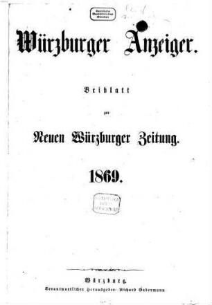 Würzburger Anzeiger. Mittagsblatt. 1869,1/3