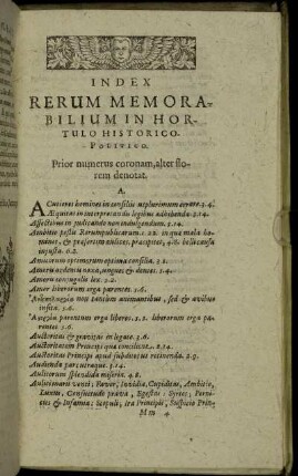 Index Rerum Memorabilium In Hortulo Historico-Politico.