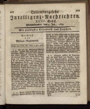 XXVII. Stück. Sonnabends: den 4. Jul., 1789.