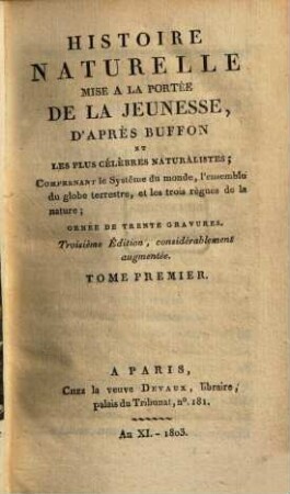 Histoire naturelle : mise à la portée de la Jeunesse d'après Buffon, 1