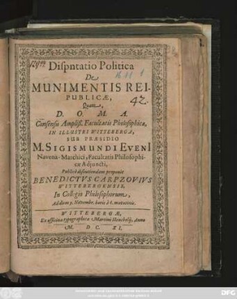 Dispntatio Politica De Munimentis Reipublicae