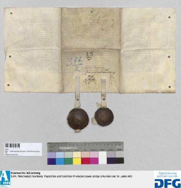 Heintz Gotsch von Hertwigswalde und Vrsula, dessen Ehefrau, verzichten gegenüber Bürgermeistern und Rat der Stadt Nürnberg auf alle Ansprüche an die Hinterlassenschaft Frantz Waltstromers, ihres Schwiegervaters und Vaters, insbesondere auch bezüglich der 3000 fl., welche der Rat den Waldstromern von Prackenfels bezahlt hat. - Siegler: Heintz Gotsch und Hynko Meinholt (für dessen Ehefrau).