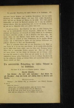 ¬Die¬ unterrichtliche Behandlung des sechsten Gebotes in der Volksschule : (Schluß)