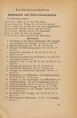 37-60, Fachwissenschaft