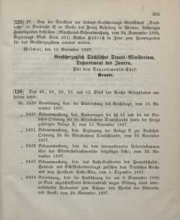 125. Ministerial-Bekanntmachung, betreffend Wechsel in der Hauptagentur der Lebens-Versicherungs-Gesellschaft "Dordrecht" in Dordrecht