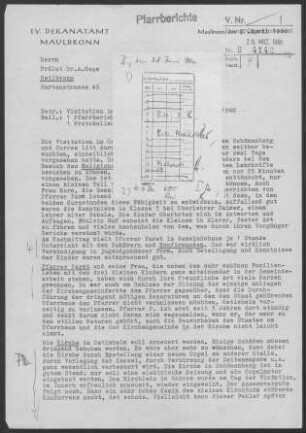 Ötisheim mit Corres, Schönenberg und Erlenbach: Visitationsbericht mit Pfarrbericht 1960