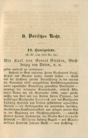 13. Hausgesetze (R.-Bl. vom 1817 Nr. 24)