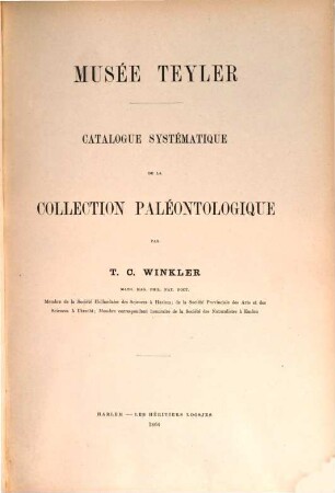 Catalogue systématique de la collection paléontologique, Musée Teyler. 2