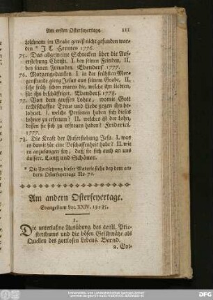 Am andern Osterfeyertage. Evangelium Luc. XXIV, 13 - 35.