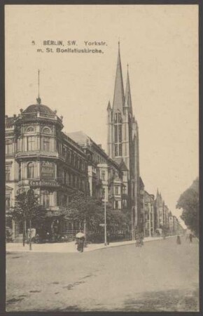 Ansichtskarte Yorckstraße mit St. Bonifatius-Kirche