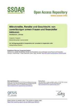 Mikrokredite, Rendite und Geschlecht: von zuverlässigen armen Frauen und finanzieller Inklusion