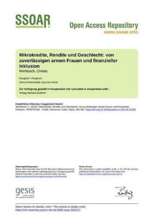 Mikrokredite, Rendite und Geschlecht: von zuverlässigen armen Frauen und finanzieller Inklusion