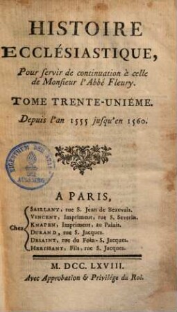 Histoire ecclesiastique : Avec la continuation par J. Cl. Fabre, 31